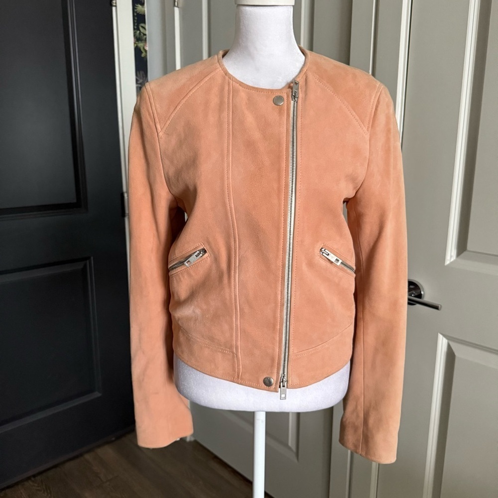 Rag & Bone Suede Hollander Leather Moto Jacket in Sunset Pink Size 6